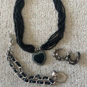 Lot of Heart Necklace, Charm Bracelet & Earrings